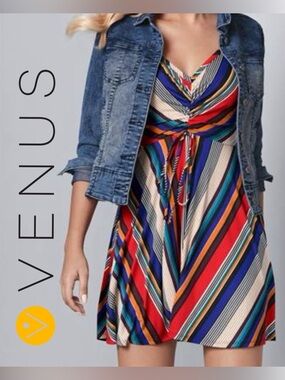 ♥️🧡🌺🔥VENUS Striped Dress Size M | Colorful Summer Mini Dress